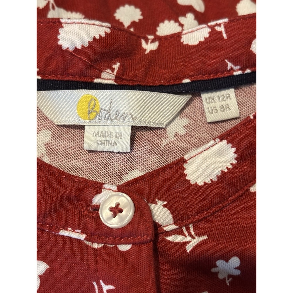 Size 12R BODEN Red White Floral Print Jersey T Shirt Style Skater Dress - Picture 4 of 8